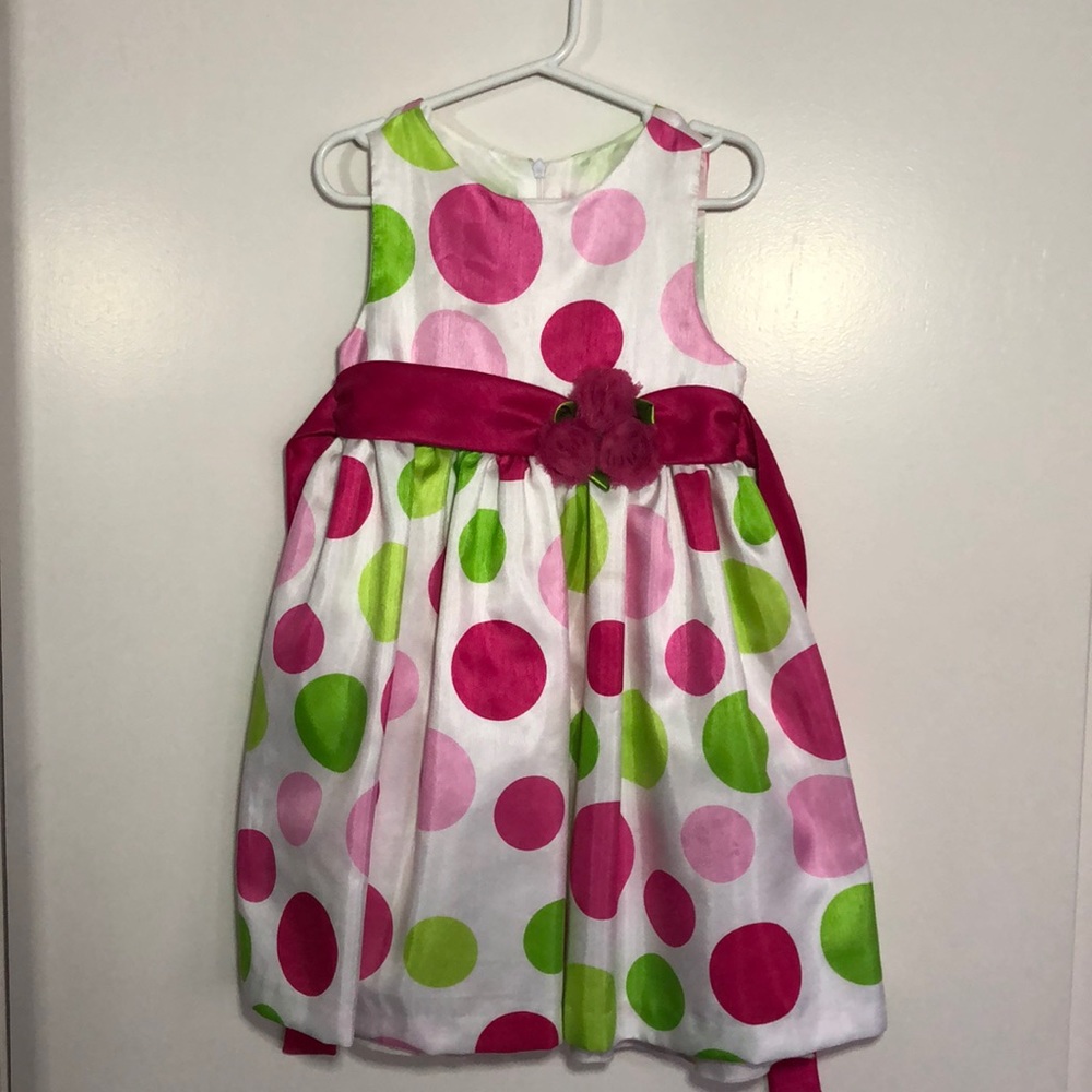 Pink and green polka dot special occasion dress